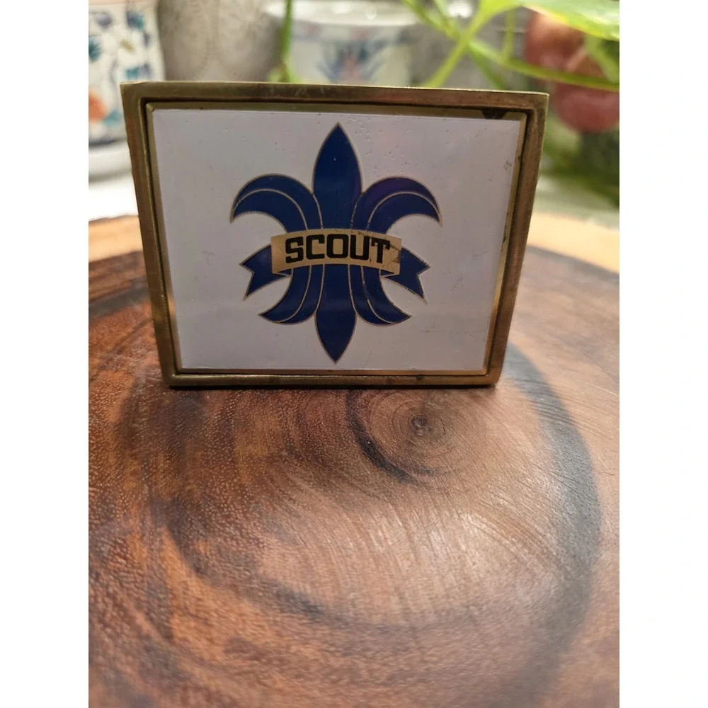 Boy Scouts Of America Solid Brass Uniform Belt Buckle On White Enamel Vintage